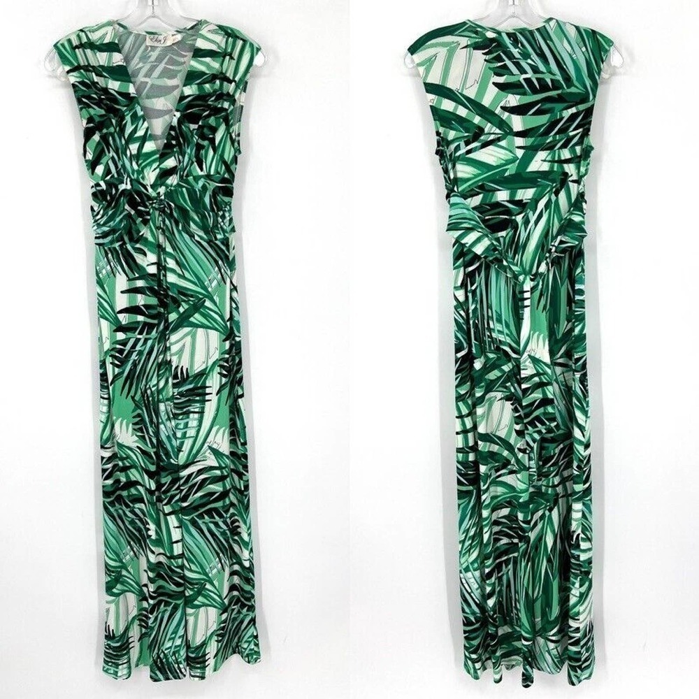 Eliza J Womens 6 Palm Print Maxi Dress Tie Waist Ruched